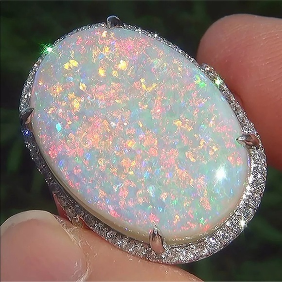 New 925 Silver Fire Opal Birthstone Ring - Picture 2 of 2